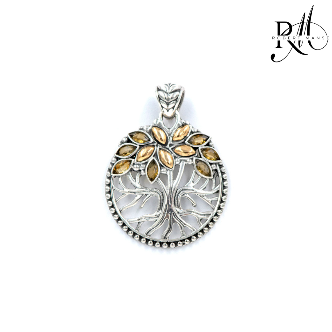 Bali RoManse Sterling Silver & 18K Gold Tree of Life Gemstone Pendant