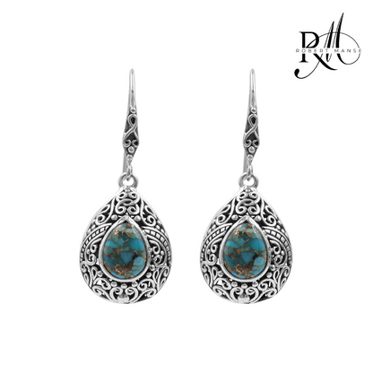 Gem RoManse Blue Mojave Turquoise Sterling Silver Leverback Earrings