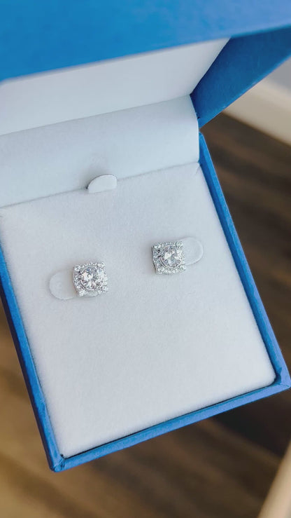 CZ RoManse Rhodium Plated Round Stud Earrings