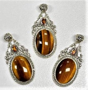Bali RoManse Tigers Eye & Citrine Sterling Silver Pendant