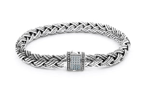 NEW Men's 9" Sterling Silver Woven White Zircon Bracelet