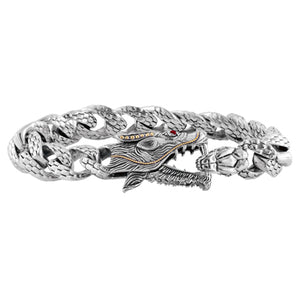 Men's Sterling Silver/18K Gold 9" Dragon Bracelet