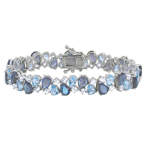 Labradorite Blue Topaz White Topaz Silver Cluster Bracelet 