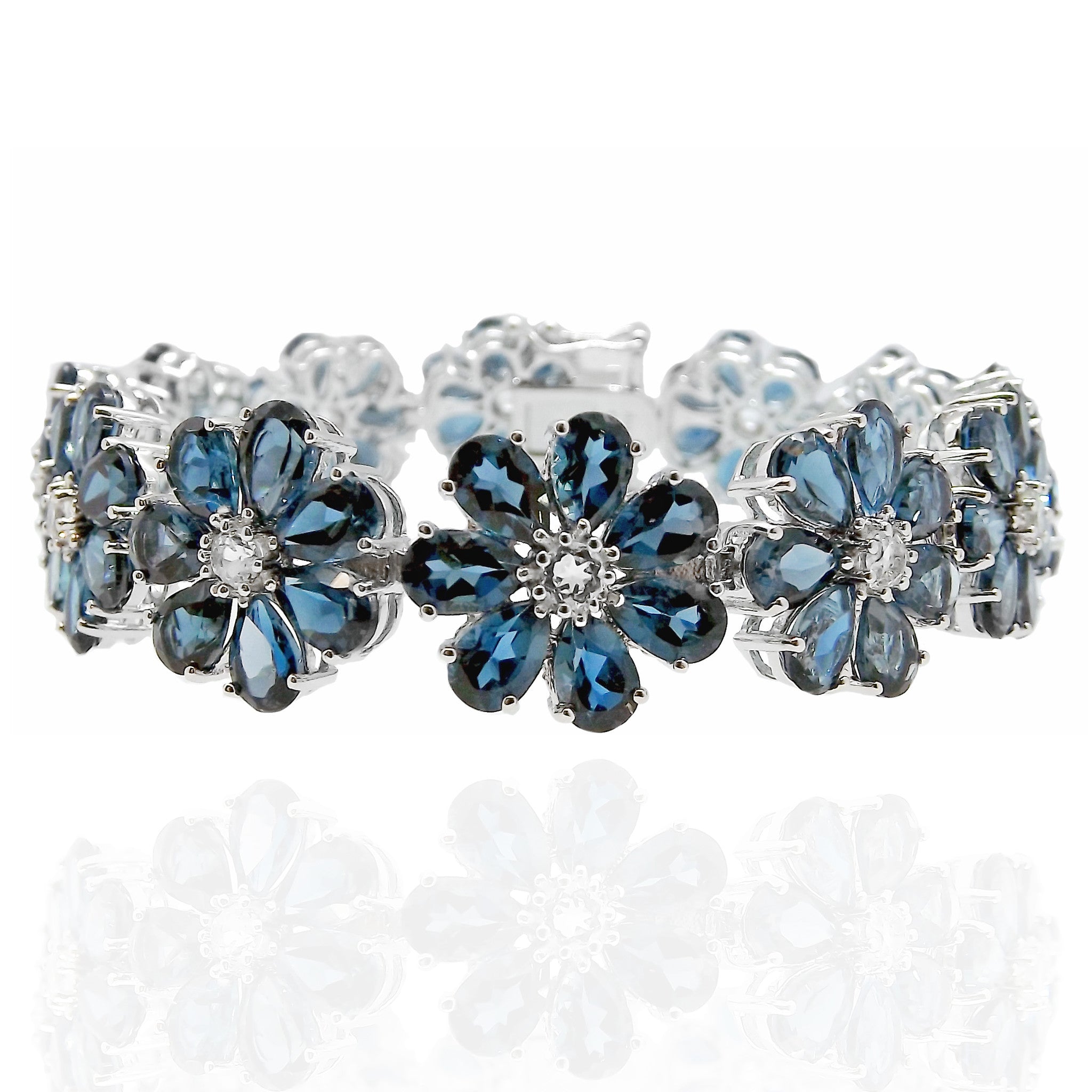 Blue and White Gemstone Silver Bracelet