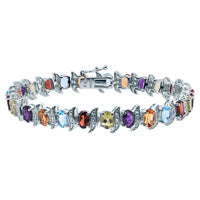 Mutli Colored Gemstone Tennis Bracelet with S Spacers and White Topaz Accents