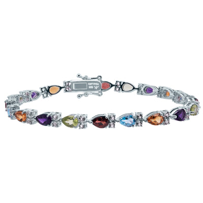 Multi Color Pear Shaped Gemstone Silver Bracelet with White Topaz Acce –  Robert Manse Designs