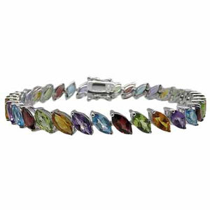 Marquise Multi Colored Gemstone Silver Bracelet