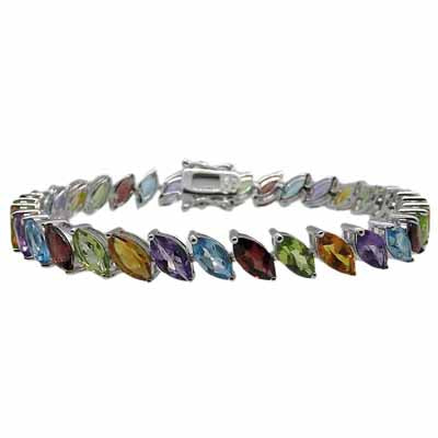 Marquise Multi Color Gemstone Silver Bracelet – Robert Manse Designs