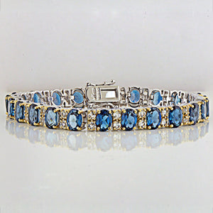 London Blue and White Topaz Silver Bracelet with 14K Gold Accents