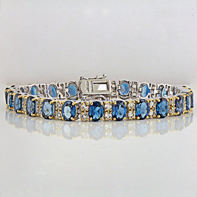 London Blue and White Topaz Silver Bracelet with 14K Gold Accents