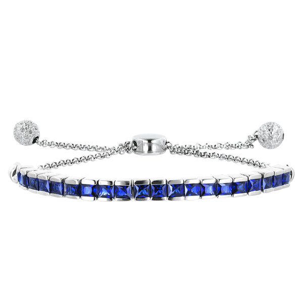 Lab Created Blue Sapphire Adjustable Channel Gemstone Bolo Bracelet