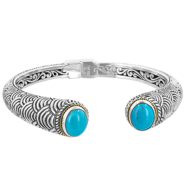 Scalloped Patterned Hinge Cuff with Turquoise