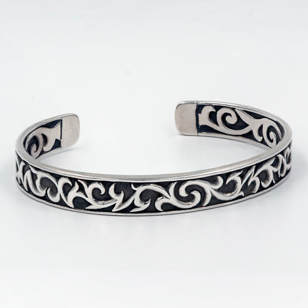 Men's Sterling Silver Tribal Motif Cuff Bracelet