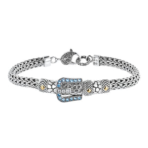 Bali Sterling Silver London Blue Topaz and White Zircon Buckle Rope Bracelet with Lobster Clasp and 18K Gold Accents