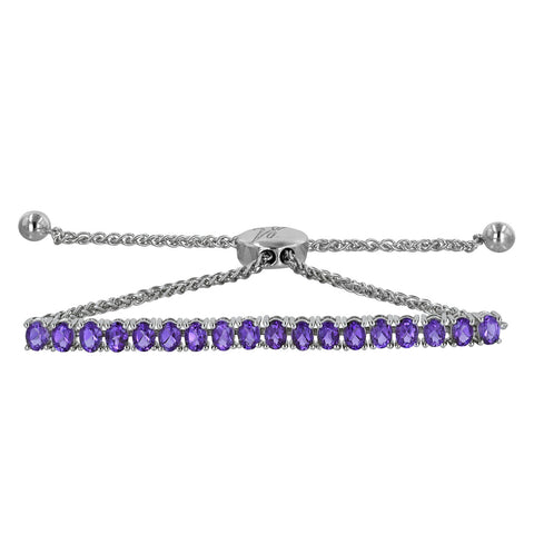  Oval Amethyst Adjustable Silver Bolo Bracelet