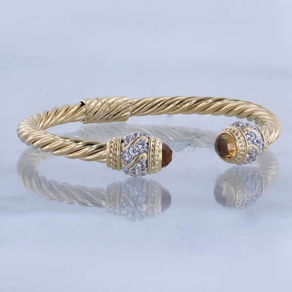 Gold Vermeil Cable Cuff Hinged Gemstone Bracelet