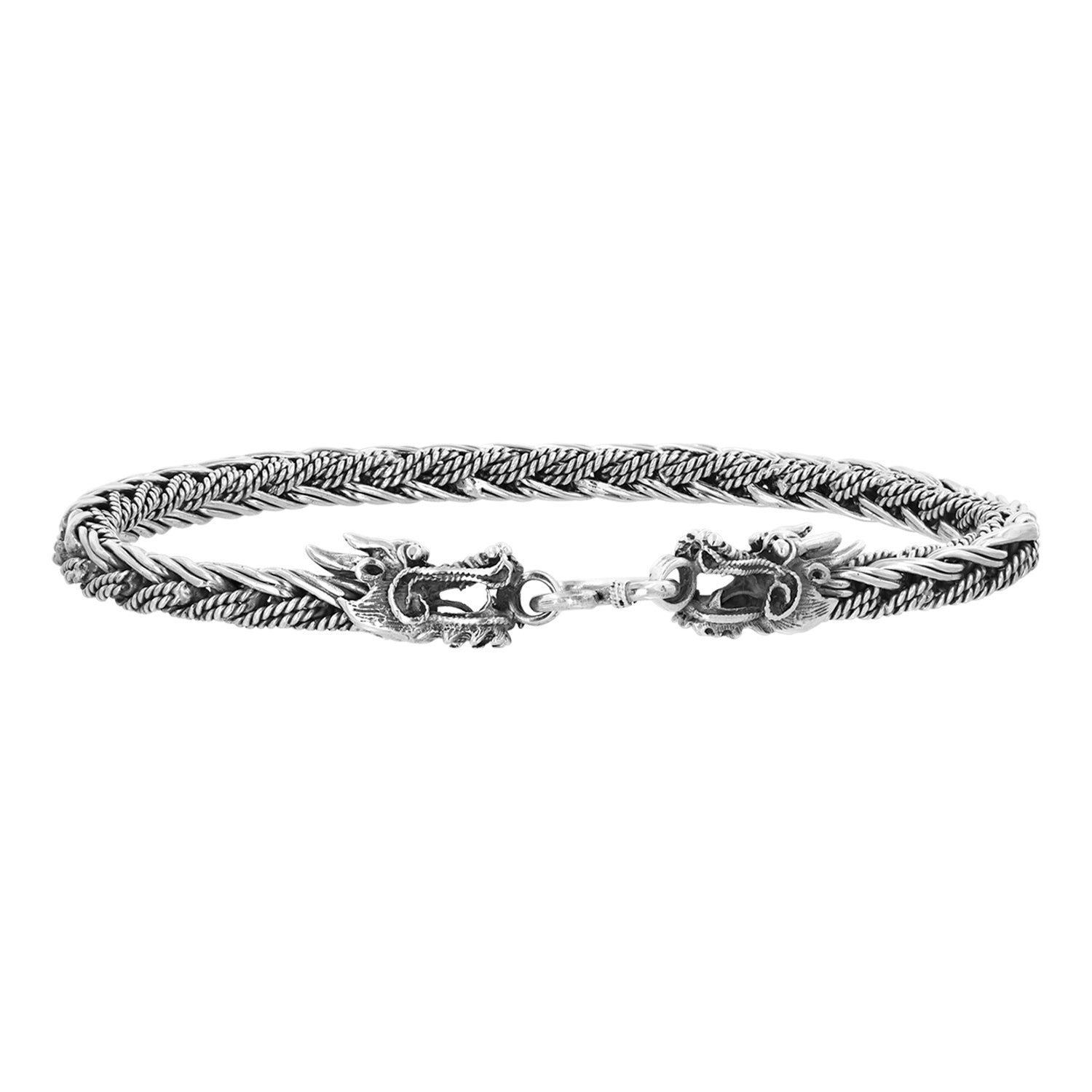 Bali Men’s Sterling Silver Woven Dragon Head Bracelet
