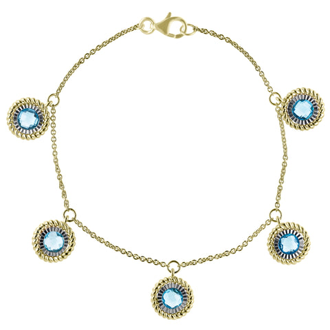 Gold Plated Chain Bracelet with Blue Topaz Drops