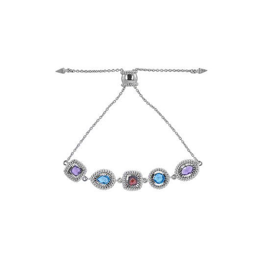Multi Color and Shape Gemstone Silver Bolo Bracelet