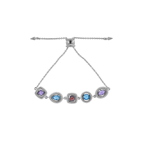 Multi Color and Shape Gemstone Silver Bolo Bracelet