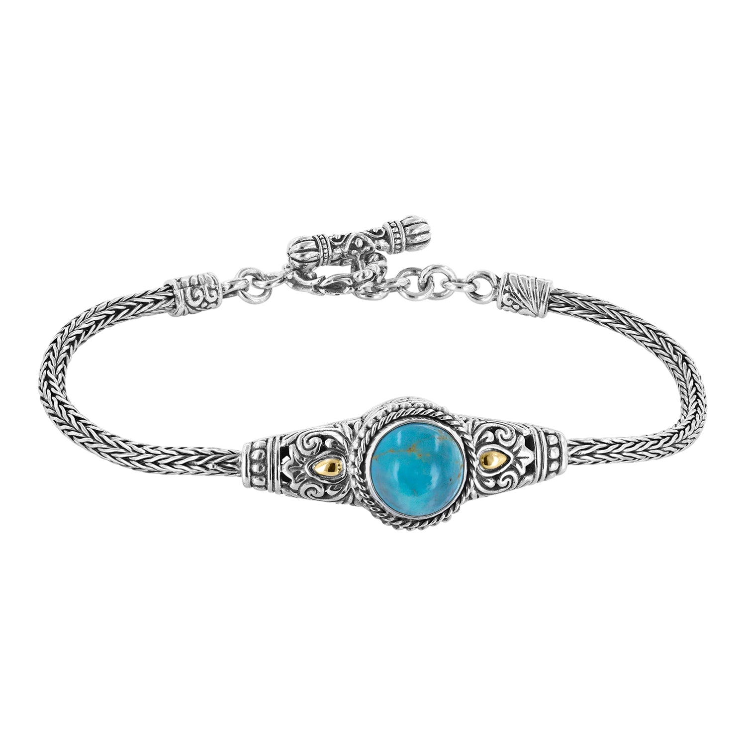 Bali Turquoise Scroll and Weave Band Toggle Bracelet