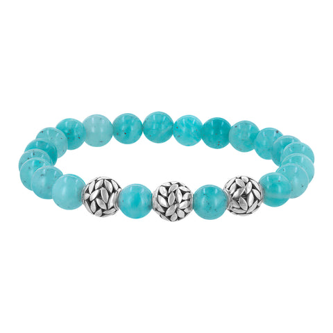 Amazonite and Sterling Silver Beaded Stretch Bracelet