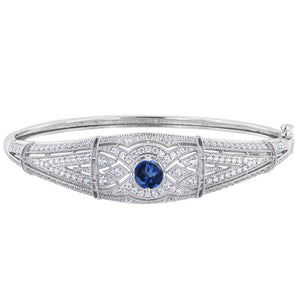 Rhodium Plated Sterling Silver 7.5" Deco Inspired CZ Bracelet