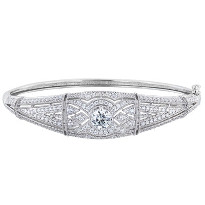 Rhodium Plated Sterling Silver 7.5" Deco Inspired CZ Bracelet