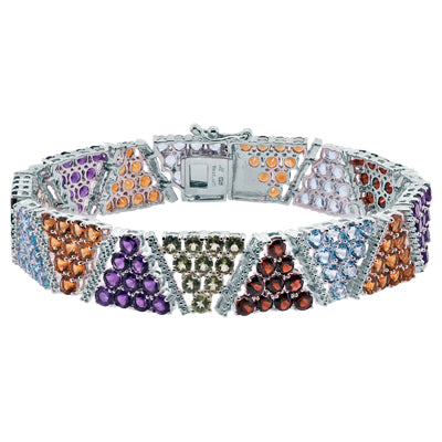 Multi Gemstone Geometric Silver Bracelet
