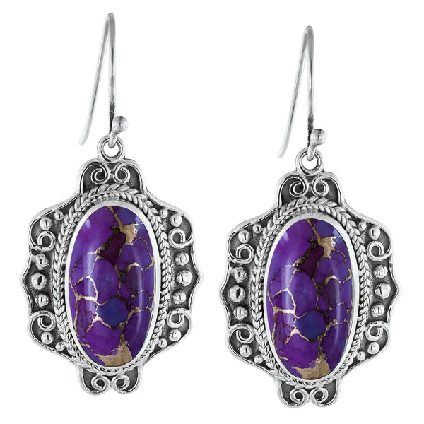 Bohemian Purple Mojave Turquoise Sterling Silver Earrings