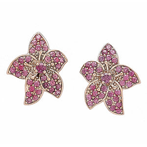 Rose gold flower post earrings with pink rhodolite