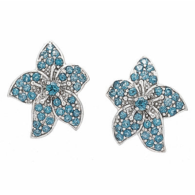 White gold flower earrings with London blue topaz
