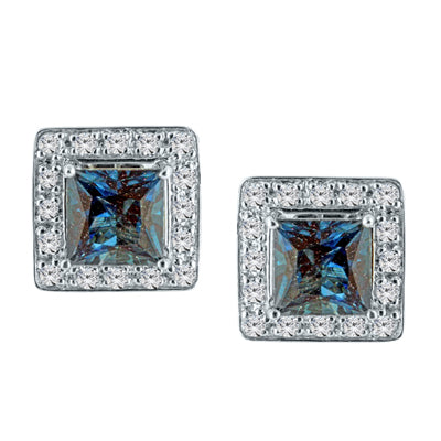 Silver Square Gemstone Stud Earrings with Removable White Topaz Frame