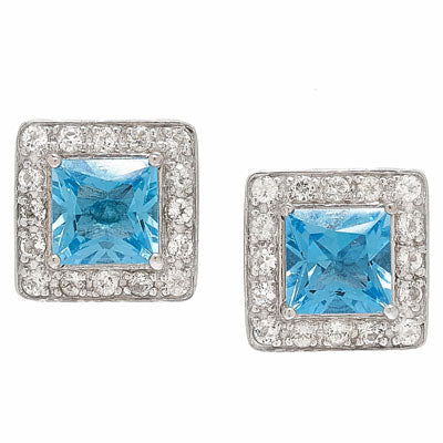Silver Square Gemstone Stud Earrings with Removable White Topaz Frame