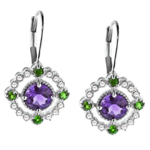 Amethyst and Chrome Diopside Gemstone Drop Earrings