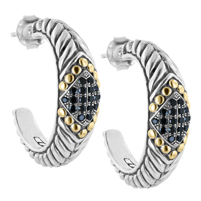 Bali RoManse Pavé Gemstone Open Hoop Sterling Silver Earrings