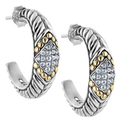 Bali RoManse Pavé Gemstone Open Hoop Sterling Silver Earrings