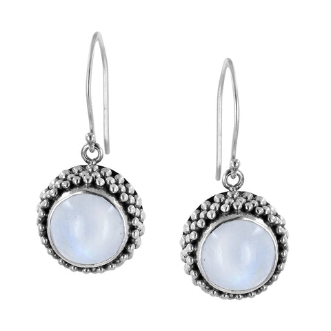 Sterling Silver Moonstone Earrings with Caviar Beads