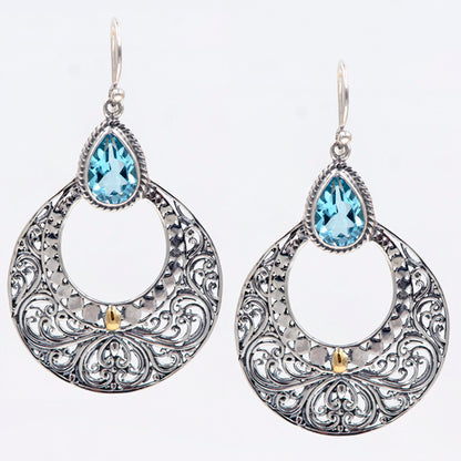 Bali RoManse Gemstone Scrollwork Sterling Silver Earrings with 18k Gold Accents