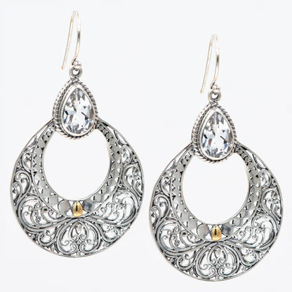 Bali RoManse Gemstone Scrollwork Sterling Silver Earrings with 18k Gold Accents