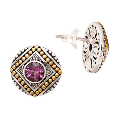 Bali RoManse 18k Gold Dot Pattern Accents & Sterling Silver Gemstone Earrings