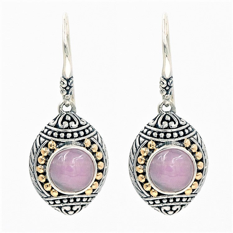Bali RoManse Kunzite Sterling Silver Earrings with 18k Gold Accents