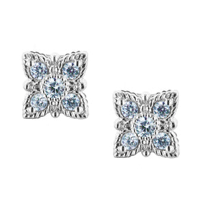 Rhodium Plated Sterling Silver Clover CZ Earrings