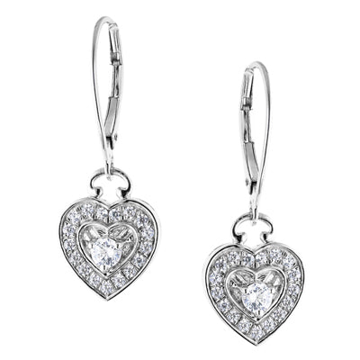 Rhodium Plated Sterling Silver CZ Heart Earrings
