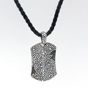 Bali Sterling Silver Men’s Pebble Pattern Dog Tag Pendant Necklace with Black Cord