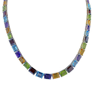 Multi Color Emerald Cut Blue Red Yellow Purple Gemstone Necklace 