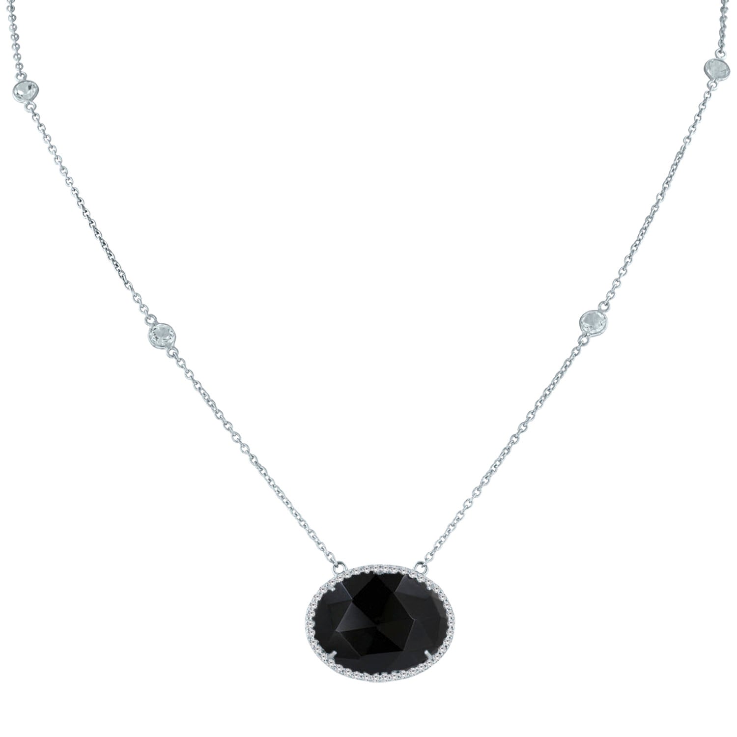 NEW Black Onyx Rhodium Silver Necklace