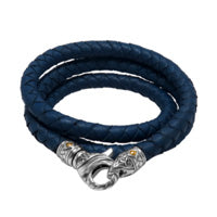 Bali Men's Woven Leather Necklace with Sterling Silver Lobster Clasp and 18K Gold Accent