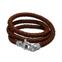 Bali Men's Woven Leather Necklace with Sterling Silver Lobster Clasp and 18K Gold Accent