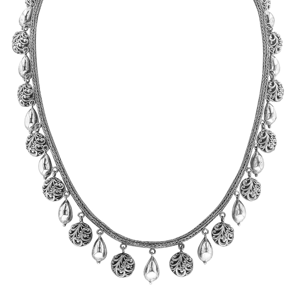 Bali Sterling Silver Tulang Naga Necklace with Round Scrollwork and Pe ...